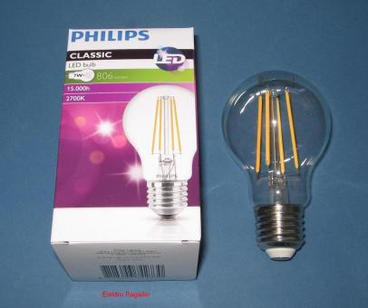 LED-Lampe PHILIPS CLASSIC LEDbulb klar FIL 7 W (= 60 Watt) Warm White E27 