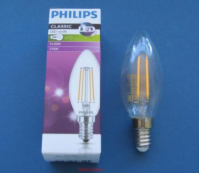 LED-Lampe PHILIPS CLASSIC LEDcandle 4,3-40 W/827 E14 CL 